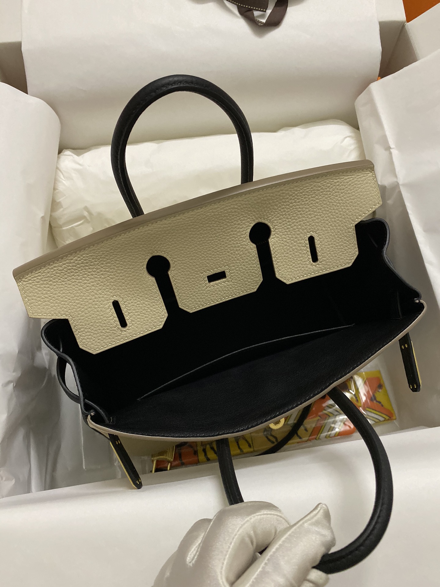 Hermes Birkin 25CM Togo Leather Handbag White Black